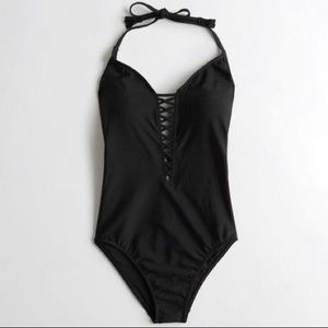 Hollister Black Lace-up plunge one-piece
